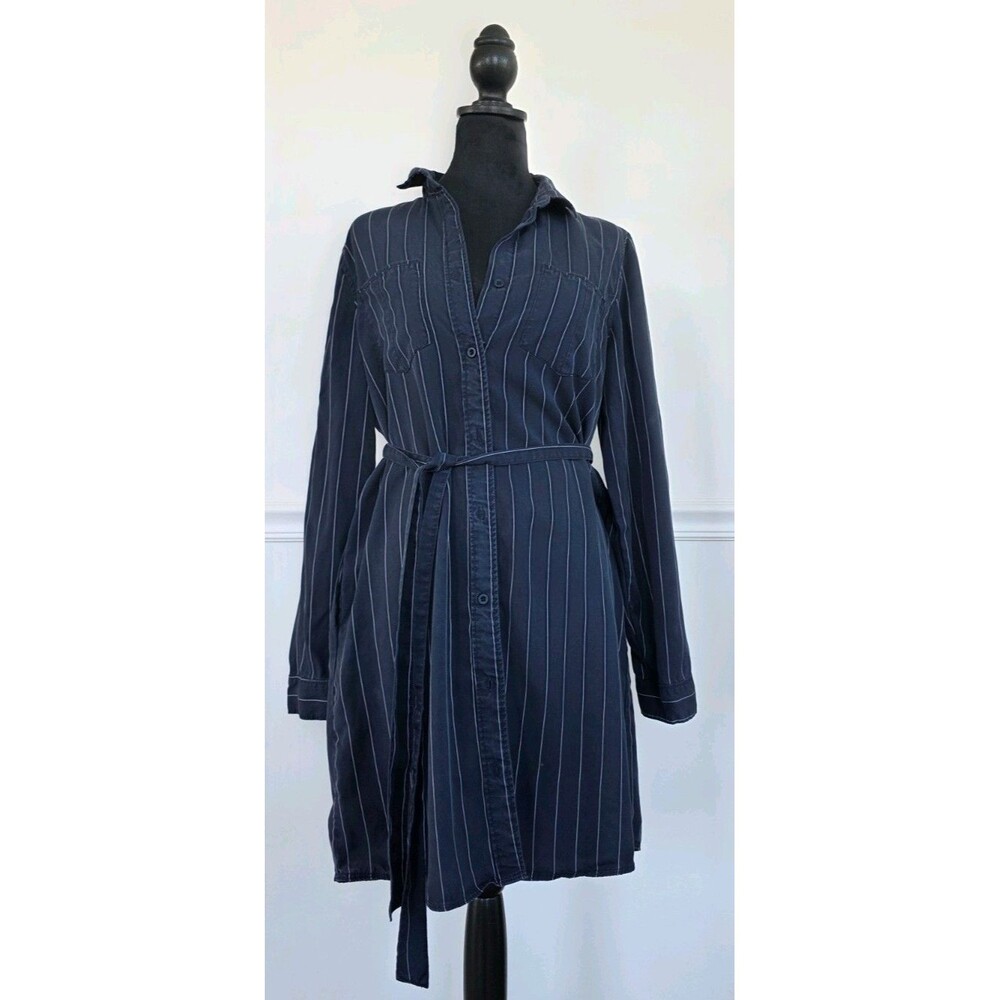 Cotton Dar Blue Shirt Dress With Pockets Velvet Heart Women's Size Small